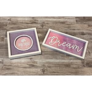 Set of 2 Hanging Wall Art Unicorn Dream Theme Bedroom Decor